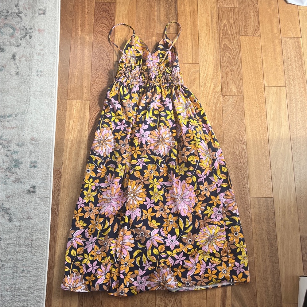 J Crew V-neck smocked-waist cotton poplin dress in dusk floral - Picture 5 of 8